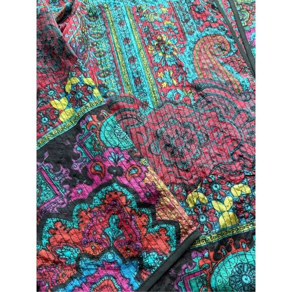 Vintage Chico’s 100% Silk Quilted Open Front Boho Paisley Jacket - Picture 5 of 9